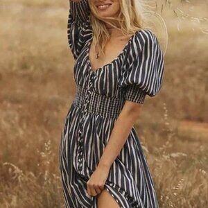 NWT By Anthropologie Long-Sleeve  Midi Dress | Size Small | Blue Stripes